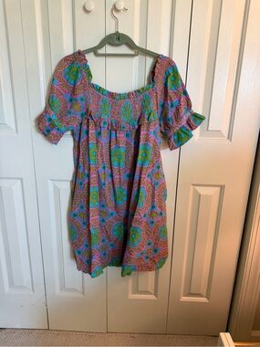 Women’s Off-Shoulder Mini Dress in Pink & Teal